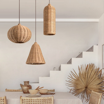 Japanese Rattan Dining Room Wabi-sabi Ratten Home Decor Pendant Light-labpiecesign