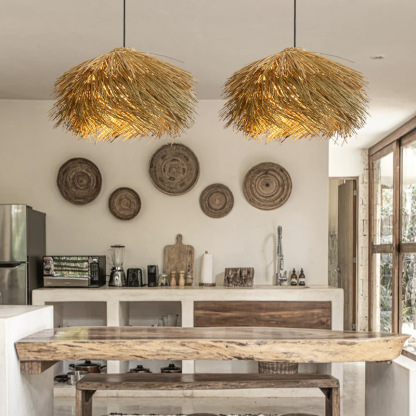 Japanese Wabi-Sabi Rattan Living Room Chandelier Retro Straw Lamp-labpiecesign