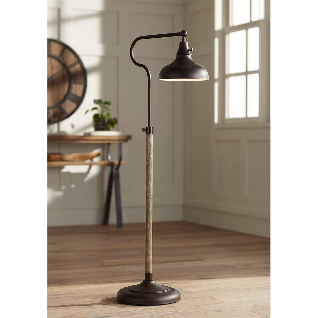 American Floor Lamp Living Room Lamp Retro Adjustable Bronze Wood Grain Floor Lamp