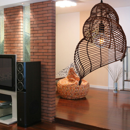 Retro Rattan Wave Shade Pendant Light Wicker Lampshade-labpiecesign
