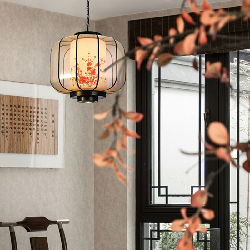 New Chinese Style Plum Blossom Lantern Hand-painted lantern-shaped Restaurant Pendant Light-labpiecesign