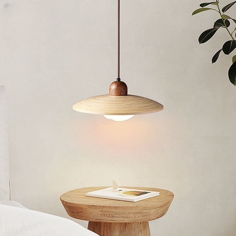 Japanese-style wabi-sabi style retro Nordic solid wood bedside pendant light for bedroom -labpiecesign
