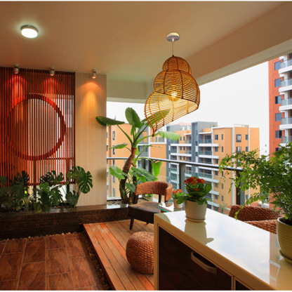 Retro Rattan Wave Shade Pendant Light Wicker Lampshade-labpiecesign