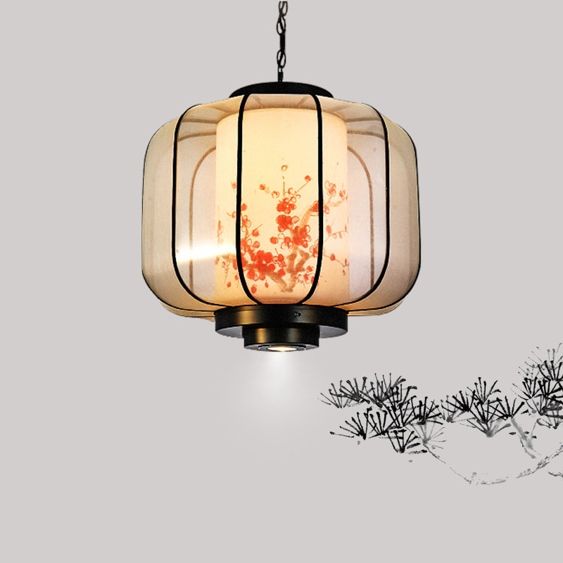 New Chinese Style Plum Blossom Lantern Hand-painted lantern-shaped Restaurant Pendant Light-labpiecesign