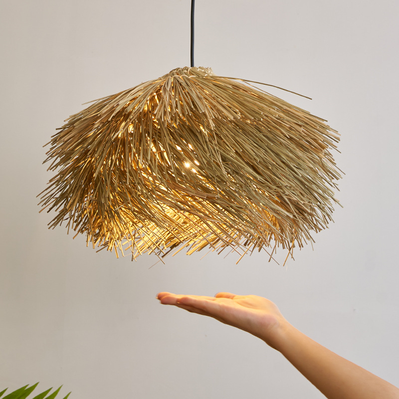 WELTS Lampe Suspendue En Bambou Lustre En Forme De Chapeau De Paille  Lumière Pendante De Personnalité Créative Lustres De Style Japonais Rétro