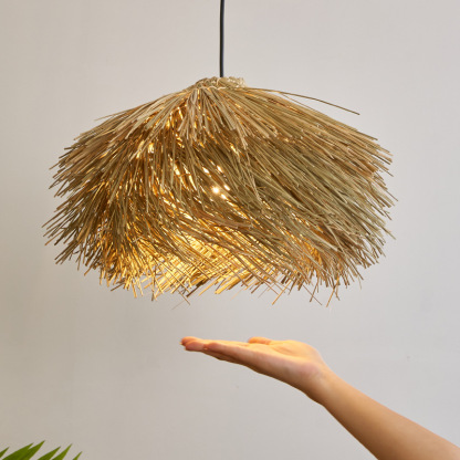 Japanese Wabi-Sabi Rattan Living Room Chandelier Retro Straw Lamp-labpiecesign
