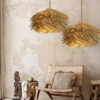 Japanese Wabi-Sabi Rattan Living Room Chandelier Retro Straw Lamp-labpiecesign