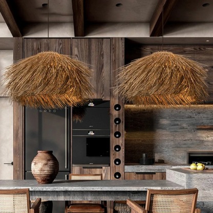 Japanese Style Vintage Grass Light Chandelier Rattan Pendant Light-labpiecesign
