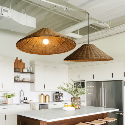 Retro Woven Rattan Cone Umbrella Rattan Pendant Light-labpiecesign