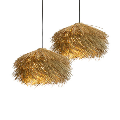 Japanese Wabi-Sabi Rattan Living Room Chandelier Retro Straw Lamp-labpiecesign