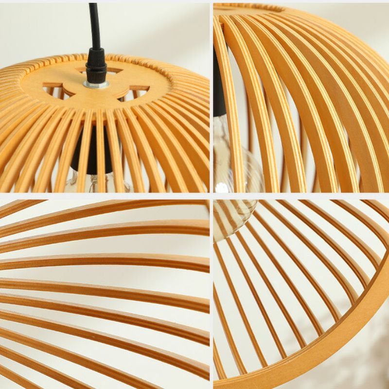Round Shade Wooden Art Personality Chandelier Semicircle Pumpkin Lante