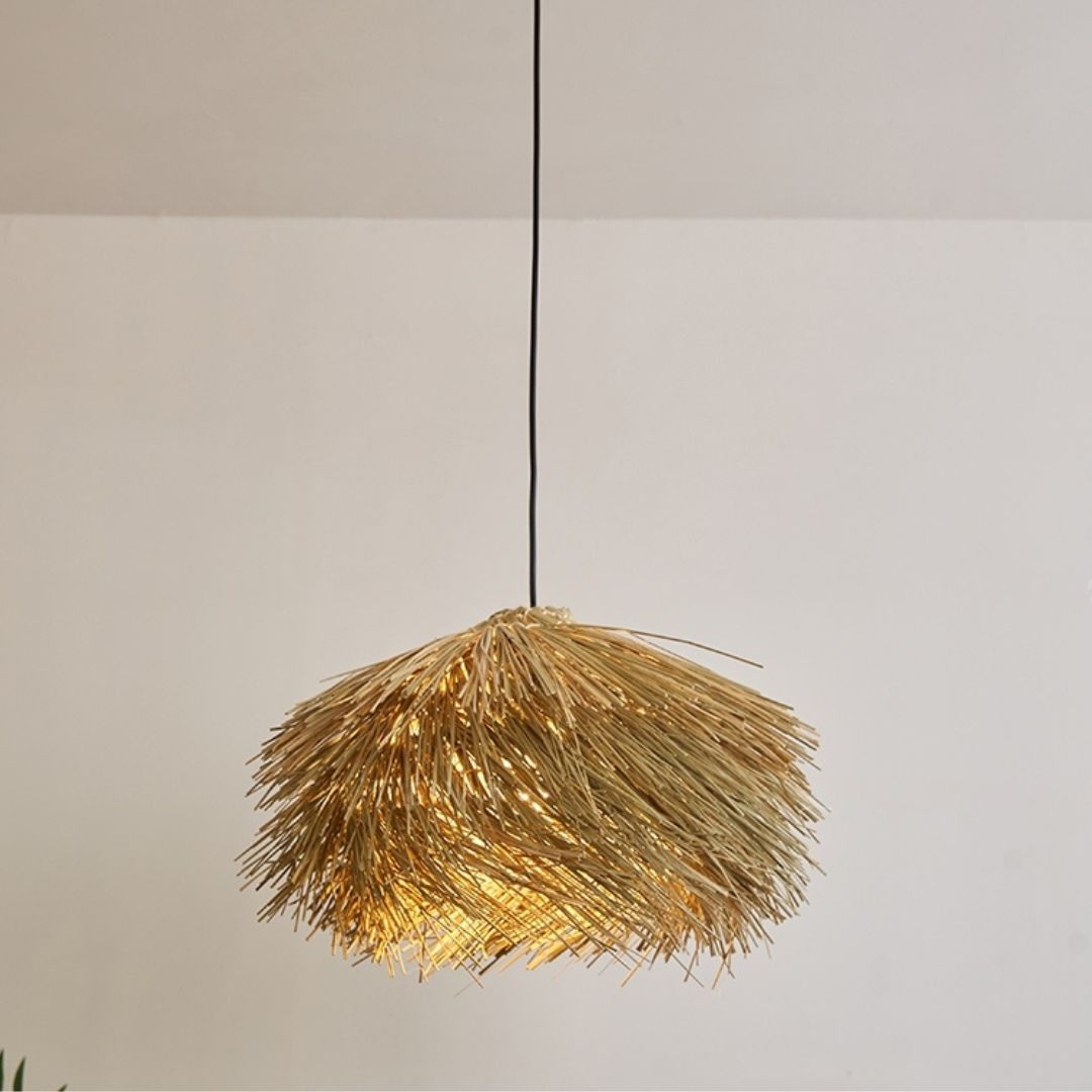 Japanese Wabi-Sabi Rattan Straw Hat Living Room Chandelier Retro Straw Lamp