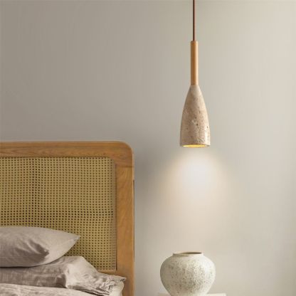 Japanese Style Wabi-sabi Style Bedroom Yellow Travertine Bedside Pendant Light-labpiecesign