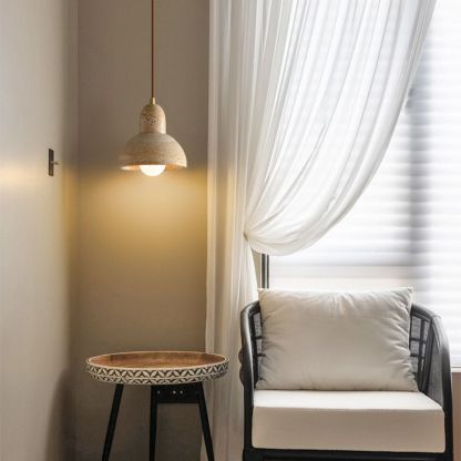 Japanese Style Wabi-sabi Style Bedroom Yellow Travertine Bedside Pendant Light-labpiecesign