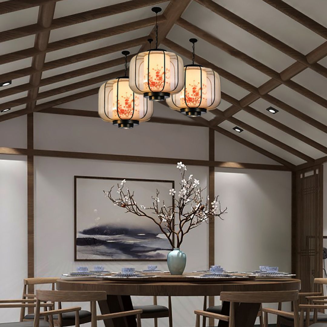New Chinese Style Plum Blossom Lantern Hand-painted lantern-shaped Restaurant Pendant Light-labpiecesign