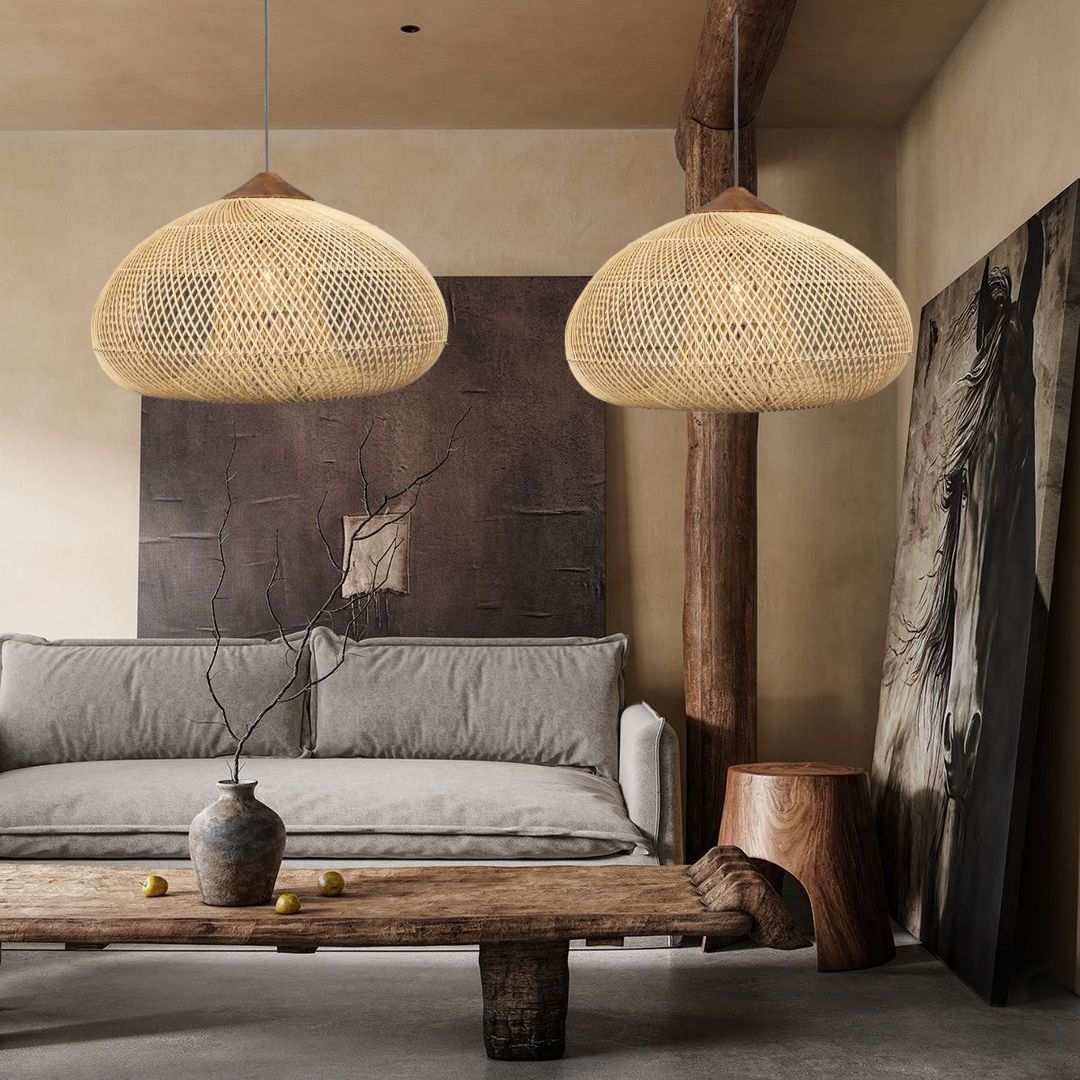 Japanese Style Wabi-sabi Style Rattan Drum Lamp