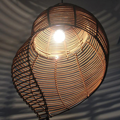 Retro Rattan Wave Shade Pendant Light Wicker Lampshade-labpiecesign