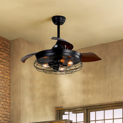 Led ceiling fan decorative retractable remote control ceiling fan with light-labpiecesign