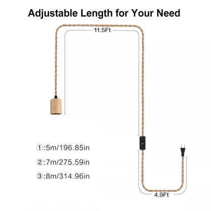 Vintage Style wood Pendant Light Cord Kits US Plug Switch E27 Vintage Lamp Holder for Simple Hanging Lamp Decor-labpiecesign