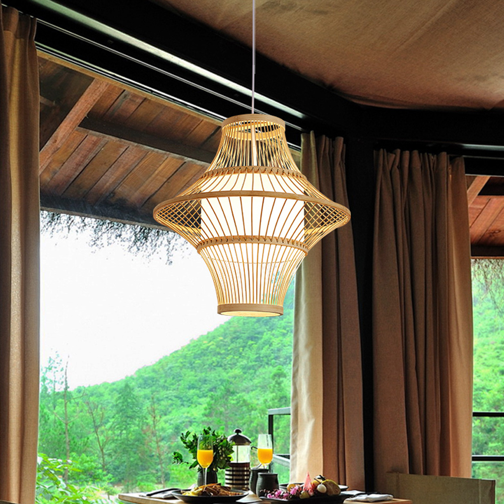 Weaving Craft Lantern Shape Bamboo Pendant Light