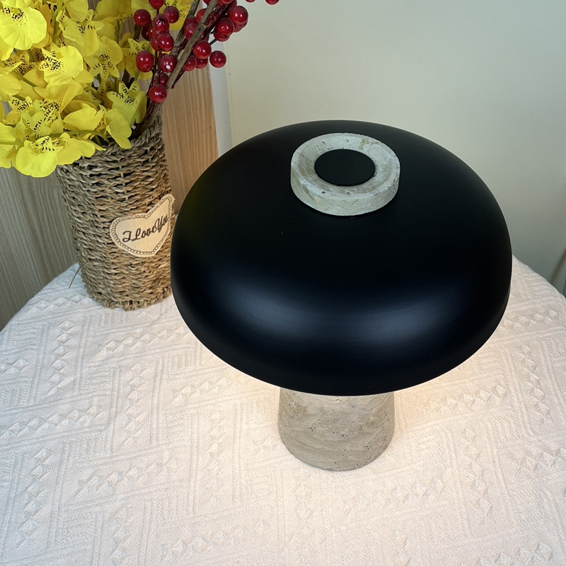 Wabi-Sabi Dimmable Travertine Mushroom Table Lamp Bedroom Bedside Lamp