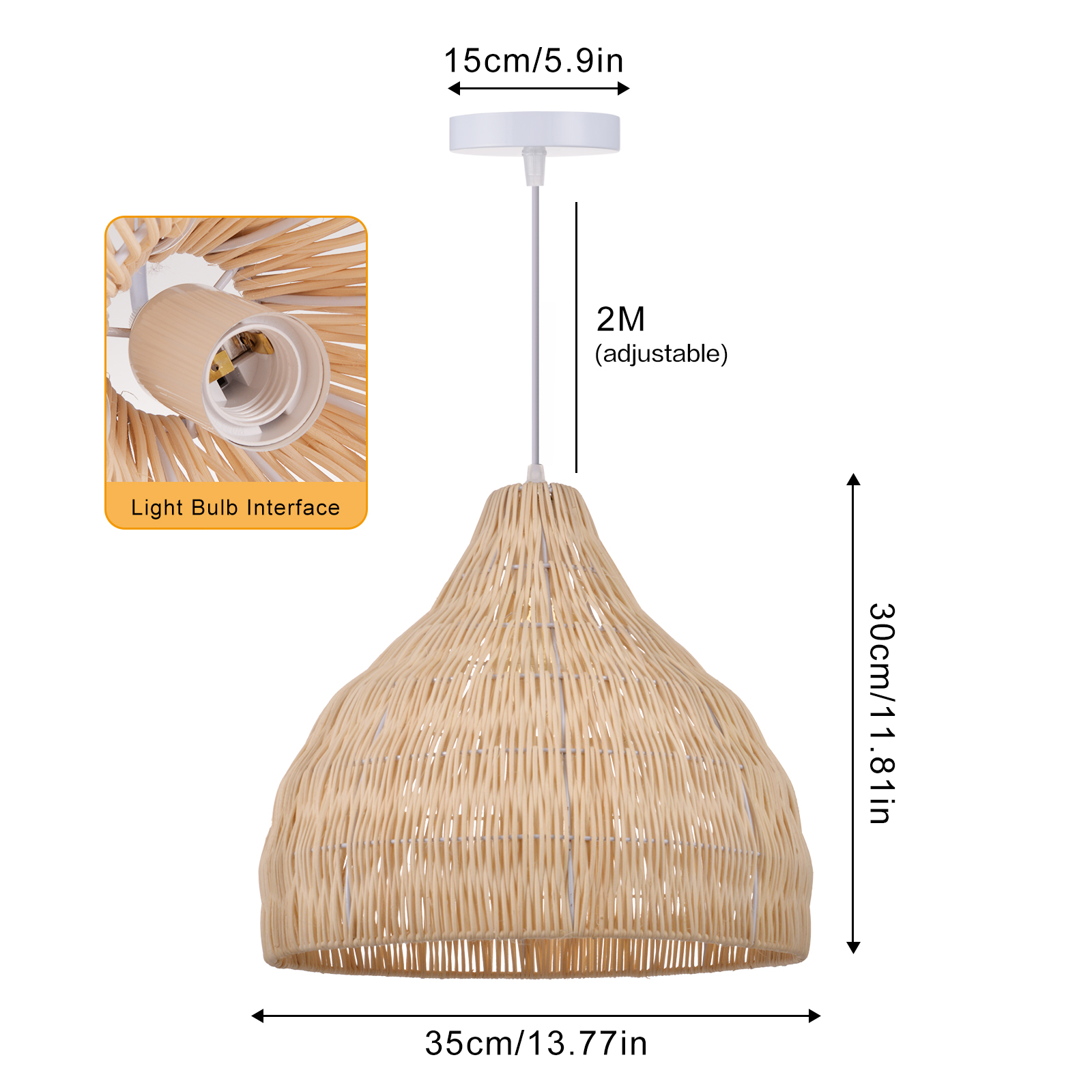 Wabi sabi Rattan Umbrella Shape Woven Pendant Light Lampshade-labpiecesign