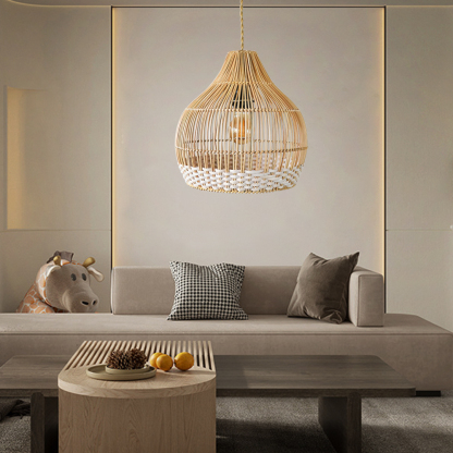 Vintage Handmade Bamboo White Thread Rattan Pendant Lamp Shade For Dining room-labpiecesign