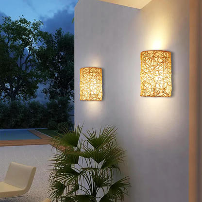 Vintage Rattan Wall Light Wicker Wall Pendant Lamps Wall Sconce Light-labpiecesign