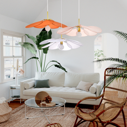Flower suspension 14 petals linen and rattan - linen and rattan flower chandelier-labpiecesign