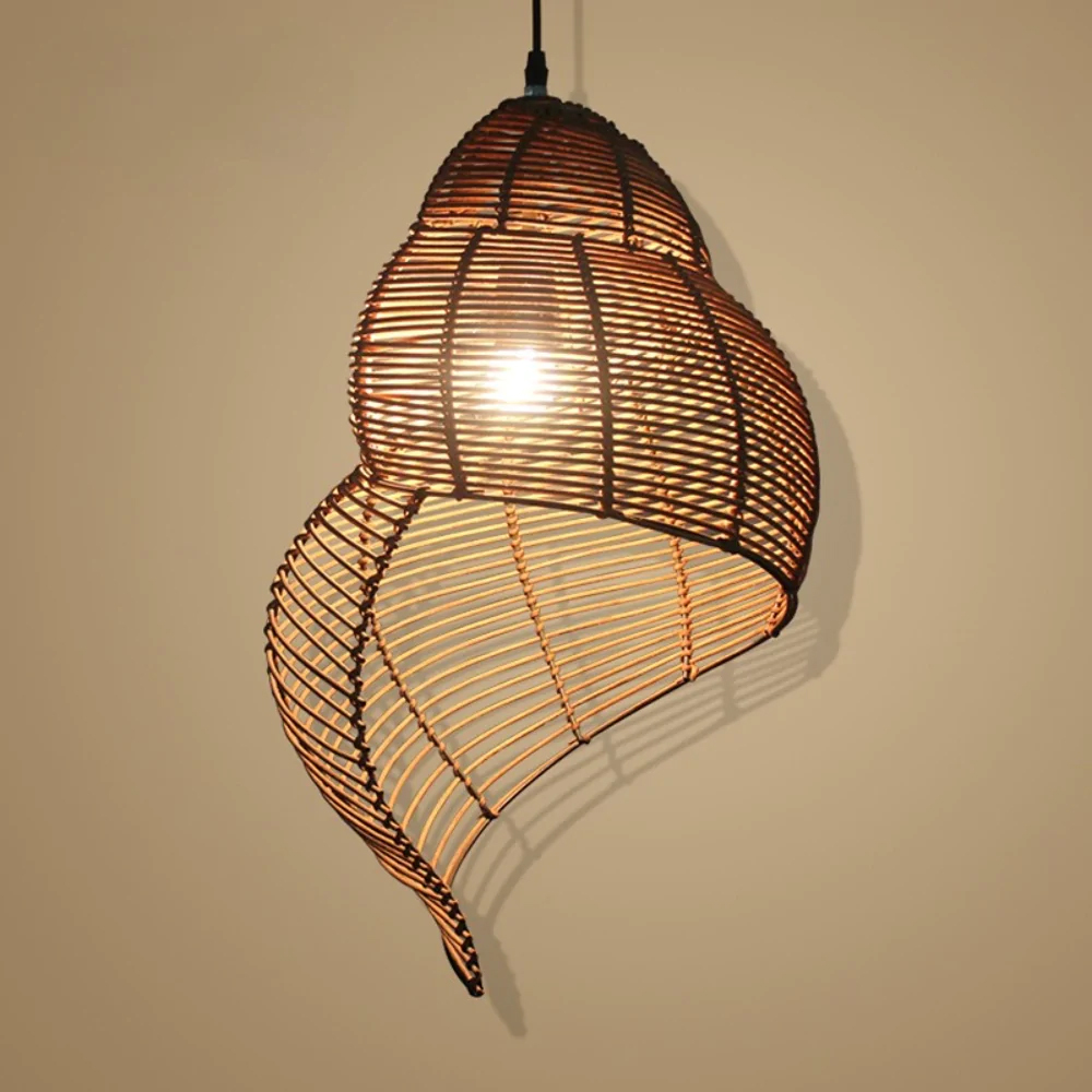 Handmade Conch Wicker Rattan Lamp Bamboo Pendant Light