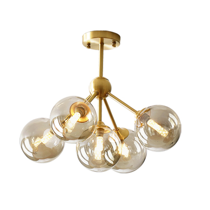 Modern Brass Bubble Pendant Light Metal Round 3/5 Heads Ceiling Light Fixture-labpiecesign