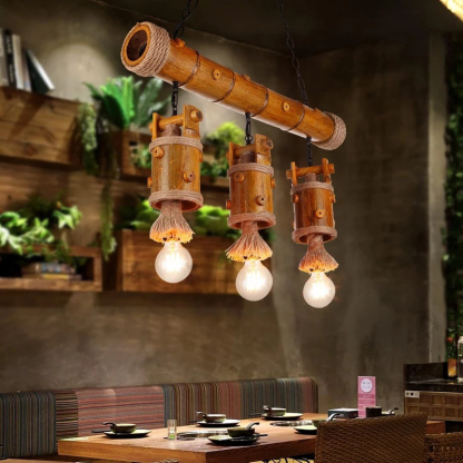 Bamboo chandelier 3 light retro industrial style pendant lighting shade-labpiecesign