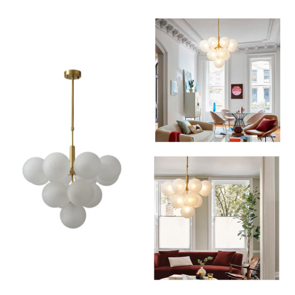 Nordic Luxury Glass Bubble Chandelier Simple High-end Copper Metal Pendant Light-labpiecesign