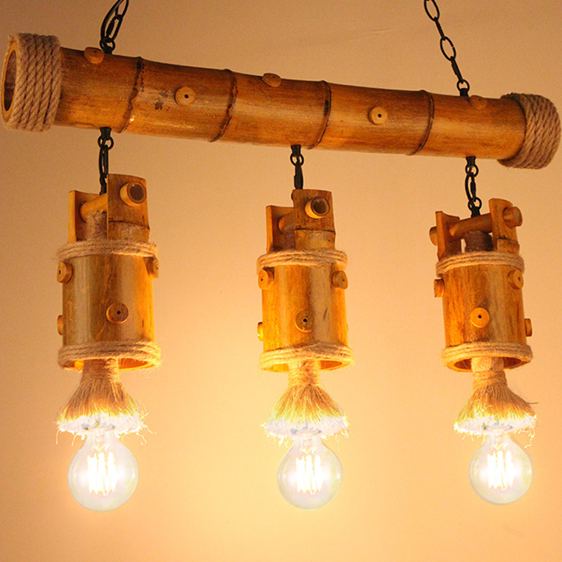 Bamboo chandelier 3 light retro industrial style pendant lighting shade