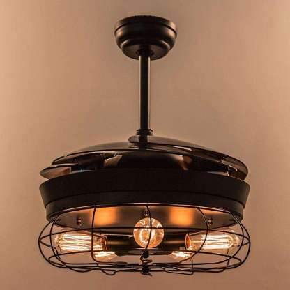 Led ceiling fan decorative retractable remote control ceiling fan with light-labpiecesign