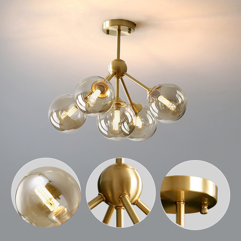 Modern Brass Bubble Pendant Light Metal Round 3/5 Heads Ceiling Light Fixture