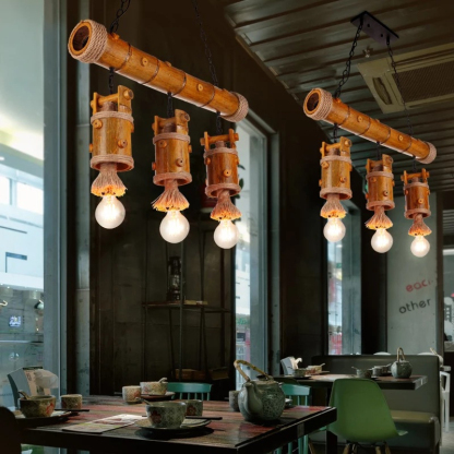 Bamboo chandelier 3 light retro industrial style pendant lighting shade-labpiecesign