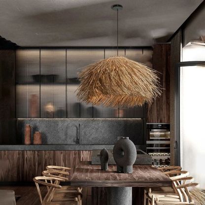 Japanese Style Vintage Grass Light Chandelier Rattan Pendant Light-labpiecesign
