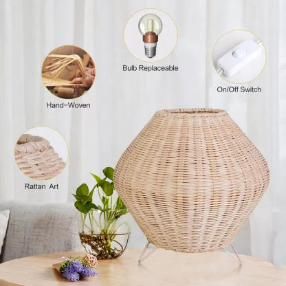 Rattan Weaving Table Lamp Eye-Caring Handmade Reading Light Decoration-labpiecesign