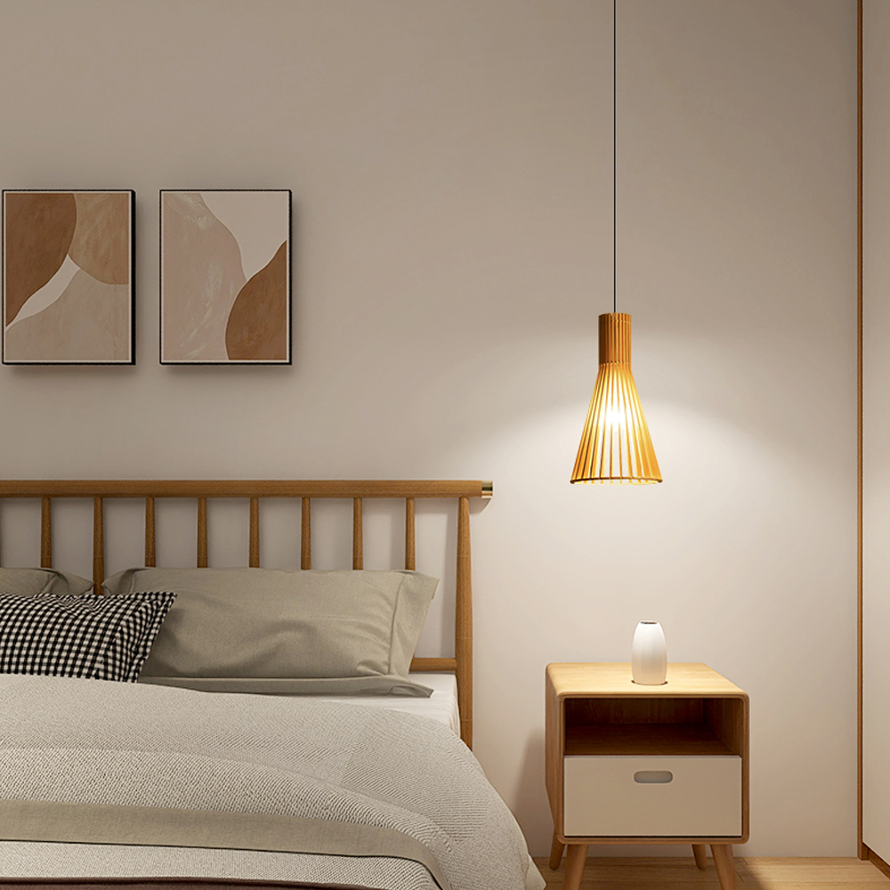Creative Wooden Pendant Light Japanese Style Bedside Lamp