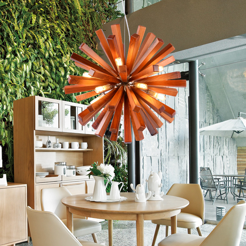 Nordic Creative Wooden Chandelier Flower-Shaped Dandelion Pendants Lights