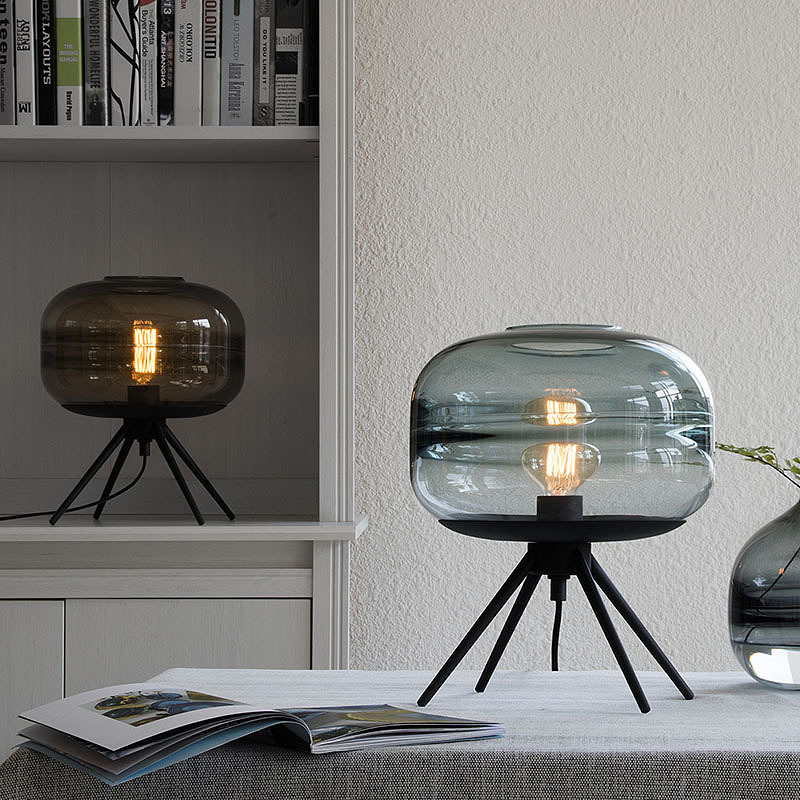 Scandinavian Designer Head Smoke Gray Glass Small Table Lamp