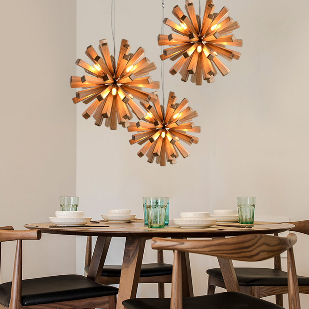 Nordic Creative Wooden Chandelier Flower-Shaped Dandelion Pendants Lights-labpiecesign