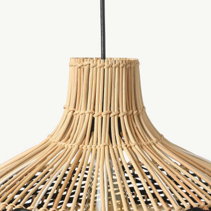 Black White Stripes Rattan Pendant Shade Hardwired Light Fixture-labpiecesign