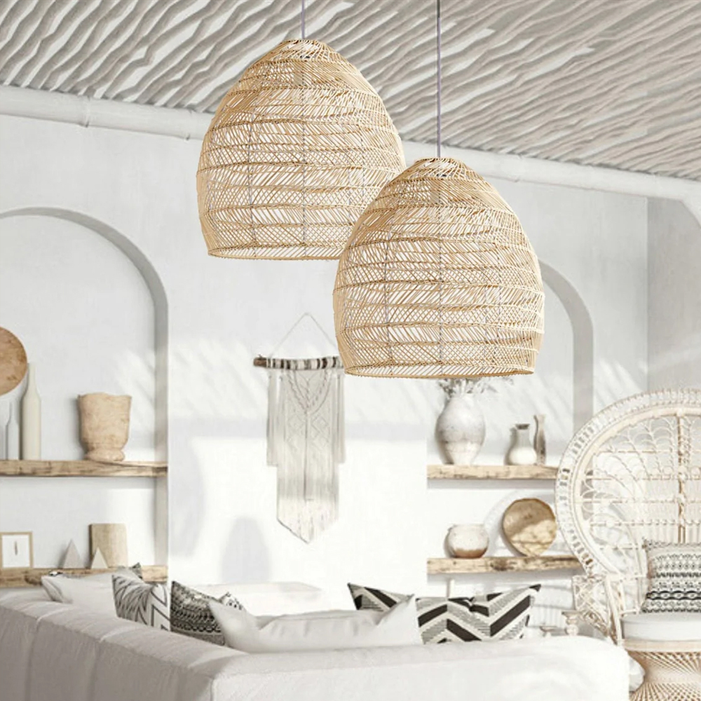 Handmade Rattan Lamp BELL Wicker Lamp Boho Style Lampshade Pendant Lamp-labpiecesign
