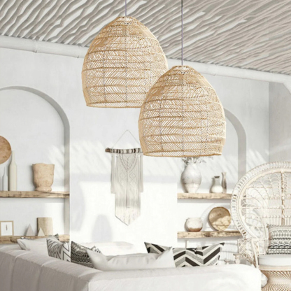 Handmade Rattan Lamp BELL Wicker Lamp Boho Style Lampshade Pendant Lamp-labpiecesign