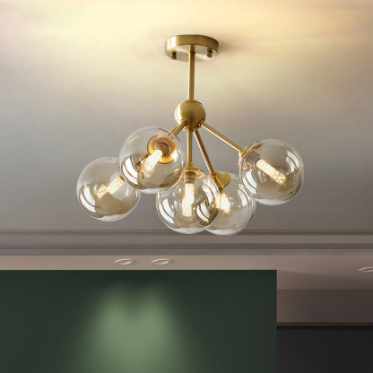 Modern Brass Bubble Pendant Light Metal Round 3/5 Heads Ceiling Light Fixture-labpiecesign