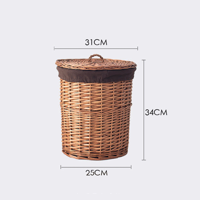 Hand-woven rattan clothes storage basket with lid for living room