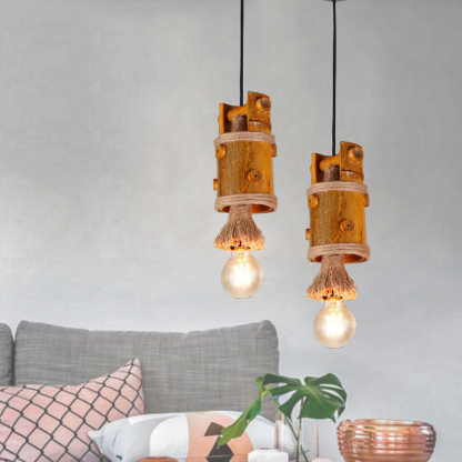 Bamboo chandelier 3 light retro industrial style pendant lighting shade-labpiecesign