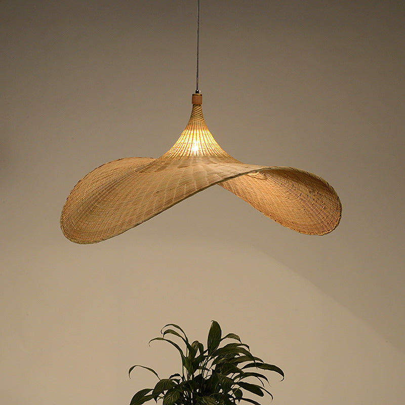 Vintage Handmade Bamboo Wicker Creative Straw Hat Pendant Light
